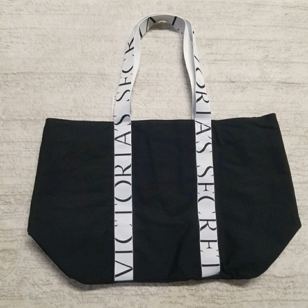 Victoria's Secret Black Tote with Branded White Straps